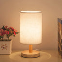 Japanese Cylinder Task Lamp: Fabric Reading Light - White/Flaxen Wood Base Flaxen