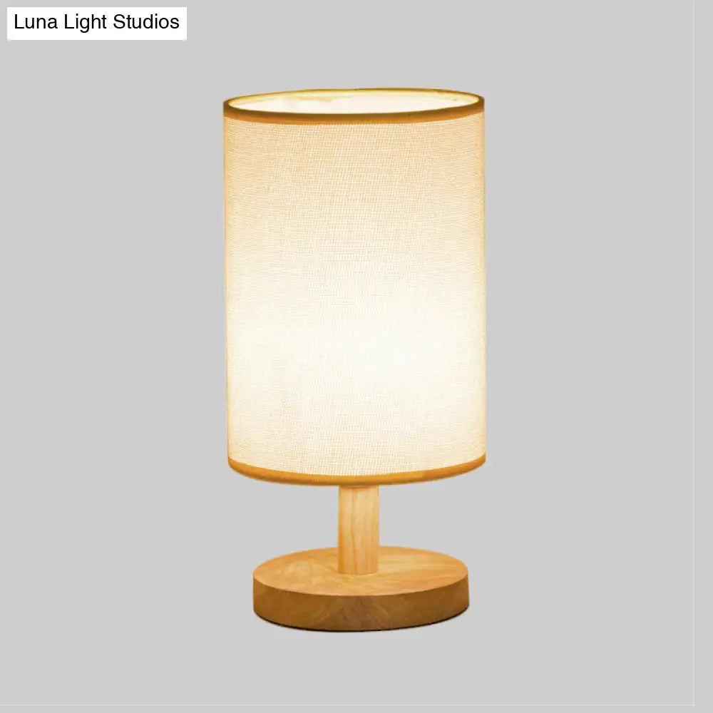 Japanese Cylinder Task Lamp: Fabric Reading Light - White/Flaxen Wood Base