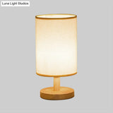 Japanese Cylinder Task Lamp: Fabric Reading Light - White/Flaxen Wood Base
