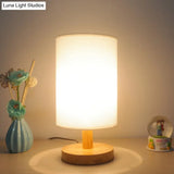 Japanese Cylinder Task Lamp: Fabric Reading Light - White/Flaxen Wood Base