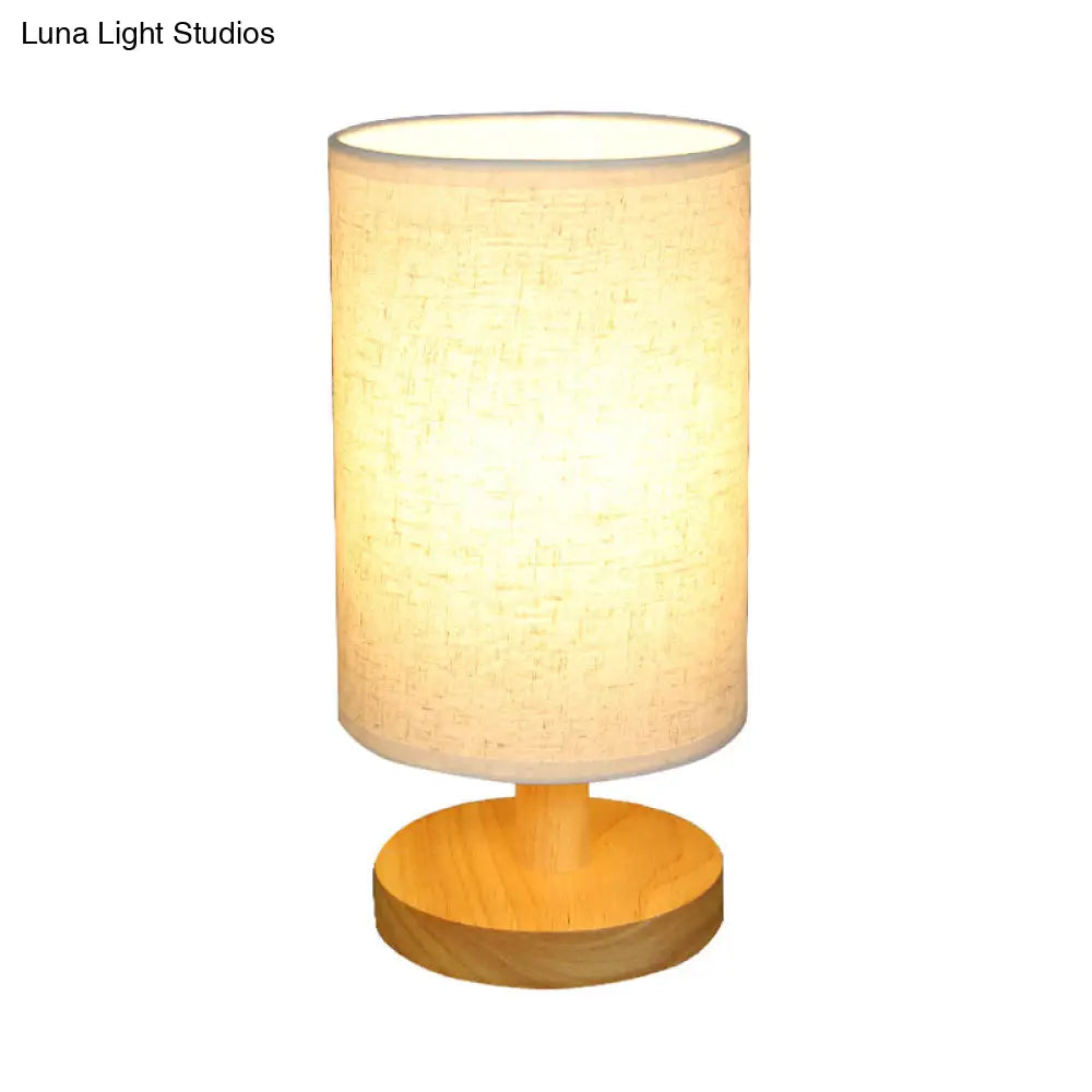 Japanese Cylinder Task Lamp: Fabric Reading Light - White/Flaxen Wood Base