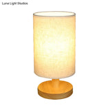 Japanese Cylinder Task Lamp: Fabric Reading Light - White/Flaxen Wood Base