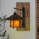 Japanese Hand-Crafted Bamboo Wall Lighting: Brown Tearoom Sconce - 1 Bulb Light Fixture