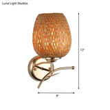 Japanese Handcrafted Bamboo Sconce Light - 1 Bulb Wall Mount In Brown For Stairway