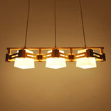 Japanese Hanging Light: Trapezoid Cream Glass 3-Bulb Pendant For Dining Room Or Kitchen Island Wood