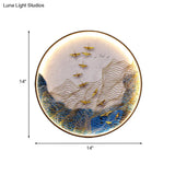 Japanese Metal Led Wall Sconce With Mountain And Bird Design For Dining Room Decor