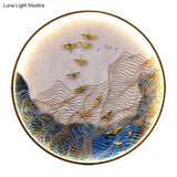 Japanese Metal Led Wall Sconce With Mountain And Bird Design For Dining Room Decor
