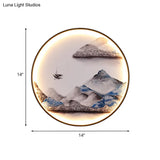 Japanese Metal Led Wall Sconce With Mountain And Bird Design For Dining Room Decor