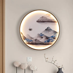 Japanese Metal Led Wall Sconce With Mountain And Bird Design For Dining Room Decor White /