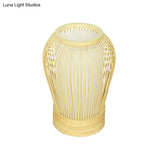 Japanese Small Desk Lamp With Bamboo Shade - White Droplet Task Lighting For Bedside