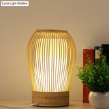 Japanese Small Desk Lamp With Bamboo Shade - White Droplet Task Lighting For Bedside