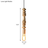 Japanese Style Bare Bulb Hanging Lamp - Wooden Deco Single Light Pendant In Beige Ideal For Kitchen