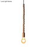 Japanese Style Bare Bulb Hanging Lamp - Wooden Deco Single Light Pendant In Beige Ideal For Kitchen