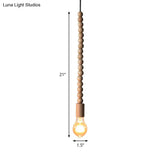 Japanese Style Bare Bulb Hanging Lamp - Wooden Deco Single Light Pendant In Beige Ideal For Kitchen