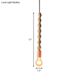 Japanese Style Bare Bulb Hanging Lamp - Wooden Deco Single Light Pendant In Beige Ideal For Kitchen