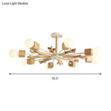 Japanese Style Beige Wood Chandelier - Snowflake Pendant Light For Bedroom