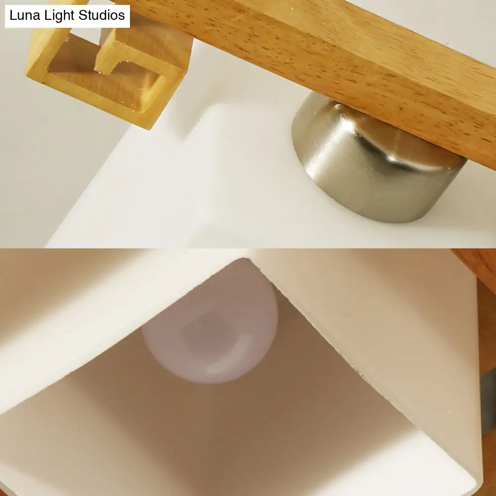 Japanese Style Cube Shade Led Flush Mount With Wood And Milk Glass - Perfect For Office Ceilings!