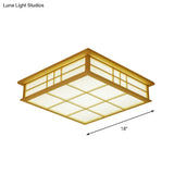 Japanese Style Led Wood Square Grille Ceiling Light In Warm/White - Beige Color