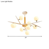 Japanese Style Multi-Head Glass Chandelier For Tea Station With White Spherical Shades
