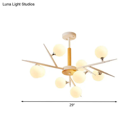 Japanese Style Multi-Head Glass Chandelier For Tea Station With White Spherical Shades