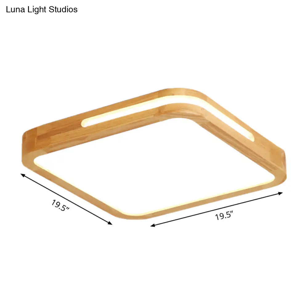 Japanese Style Wood And Acrylic Led Square Flush Ceiling Lamp In Beige - 16’/19.5’ Wide