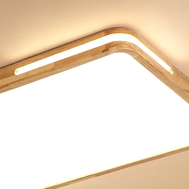 Japanese Style Wood And Acrylic Led Square Flush Ceiling Lamp In Beige - 16/19.5 Wide