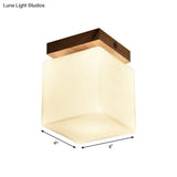 Japanese Style Wood & Glass Porch Cube Flush Ceiling Light - Stylish White Lamp