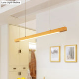 Japanese-Style Wood Linear Led Pendant Ceiling Lamp In Warm/White Light For Dining Room