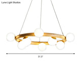 Japanese Style Wood Ring Pendant Light With Bubble Shade In Beige - Perfect For Study Room