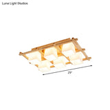 Japanese Style Wooden Checkerboard Flush Mount Ceiling Light In Beige For Study Room