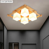 Japanese Style Wooden Checkerboard Flush Mount Ceiling Light In Beige For Study Room