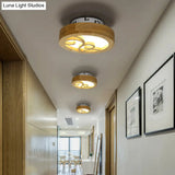 Japanese Style Wooden Led Flush Ceiling Light In Beige For Hallway Porch