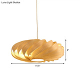 Japanese Swirl Wood Pendant Lighting - 1 Head Beige Ceiling Suspension Lamp For Restaurants