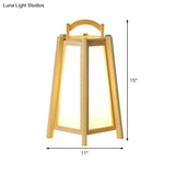 Japanese Tapered Task Lighting Wood Nightstand Lamp In Beige For Bedroom With Handle