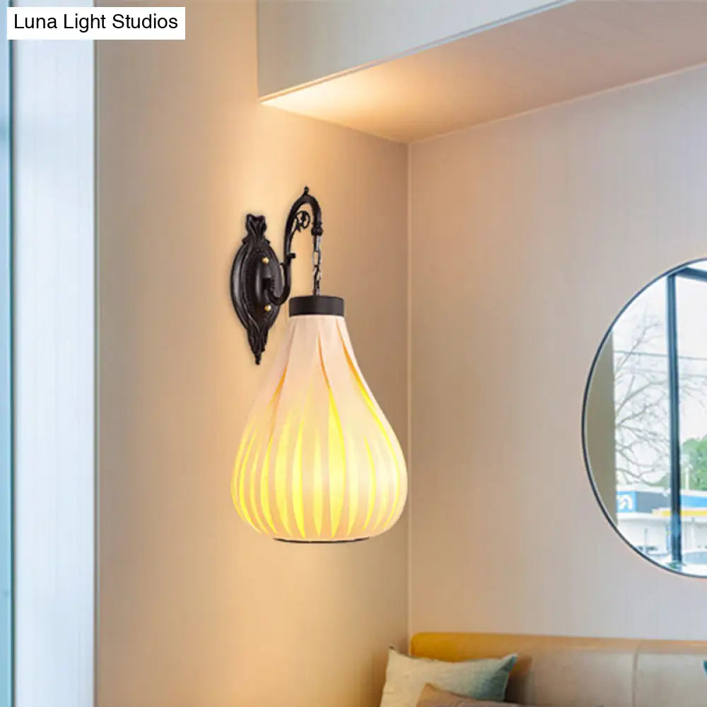 Japanese Teardrop Wall Sconce Light In Beige With Wood Shade - 1 Bulb Mounted Lighting