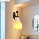 Japanese Teardrop Wall Sconce Light In Beige With Wood Shade - 1 Bulb Mounted Lighting