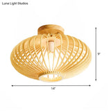 Japanese Wood Laser Cut Semi Flush Mount Ceiling Light In Beige