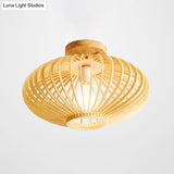 Japanese Wood Laser Cut Semi Flush Mount Ceiling Light In Beige