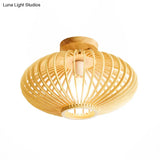 Japanese Wood Laser Cut Semi Flush Mount Ceiling Light In Beige
