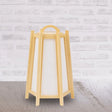 Japanese Wood Night Lamp: Tower Shape Bedside Table Light Beige Tone Fabric Shade