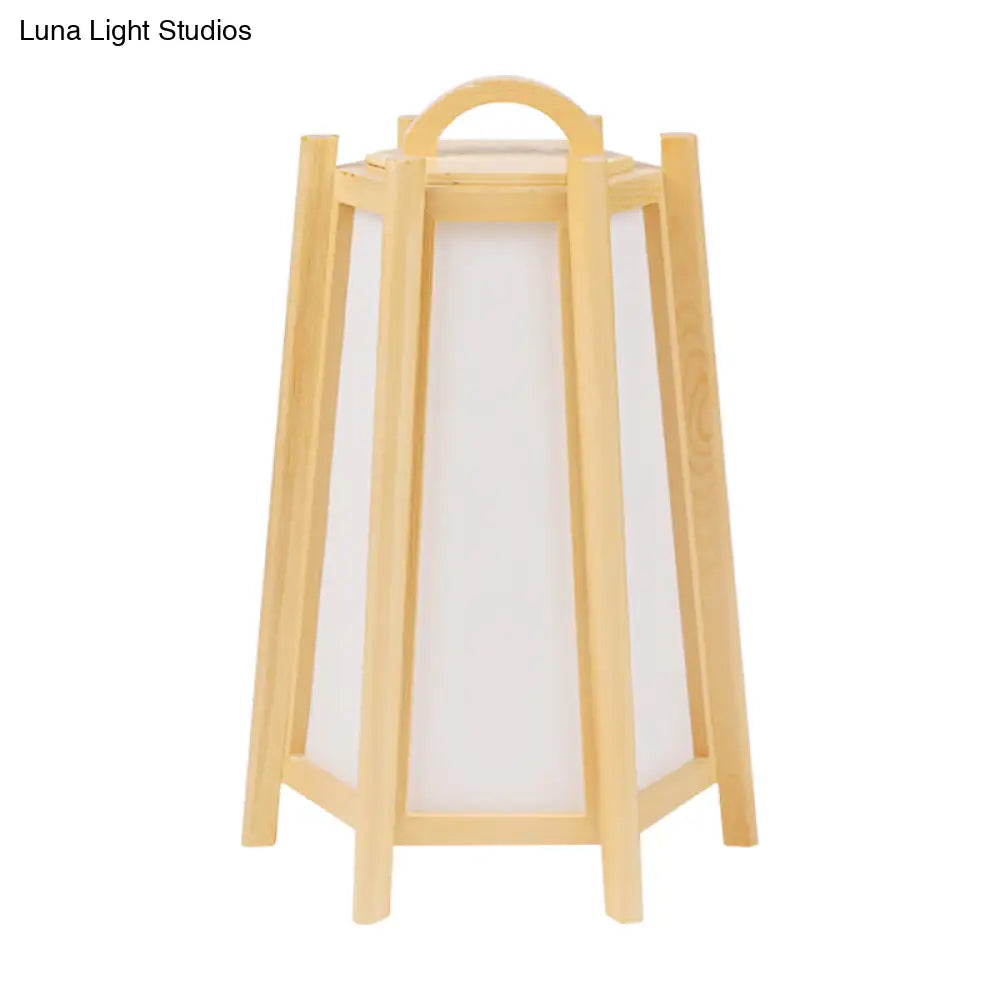 Japanese Wood Night Lamp: Tower Shape Bedside Table Light Beige Tone Fabric Shade