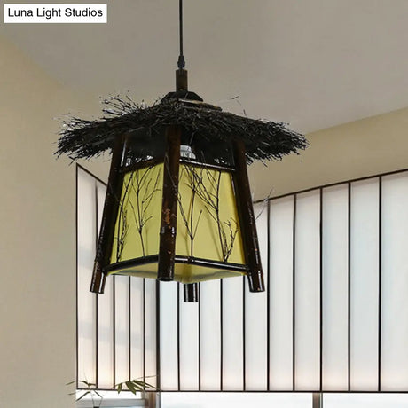 Japanese Wood Pendant Lighting: Hand-Worked 1 Head Ceiling Lamp Black