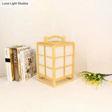 Japanese Wood Rectangular Desk Lamp - Small Beige Task Lighting With Handle