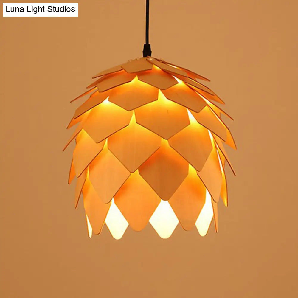 Japanese Wood Single-Bulb Pendant Ceiling Light - Stylish Shade & Ideal For Restaurants