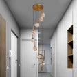 Jupiter Glass Cluster Pendant With Modern Spiral Design - 8 Light Brown Hanging Ceiling Lamp