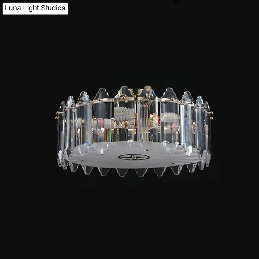 K9 Crystal Drum Flush Light - Elegant 6 - Bulb Ceiling Fixture For Bedroom
