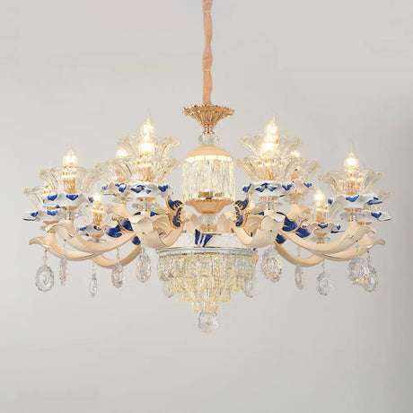 K9 Crystal Flower Chandelier Elegant Ceiling Light For Traditional Dining Rooms Ceramic Decor 15 /