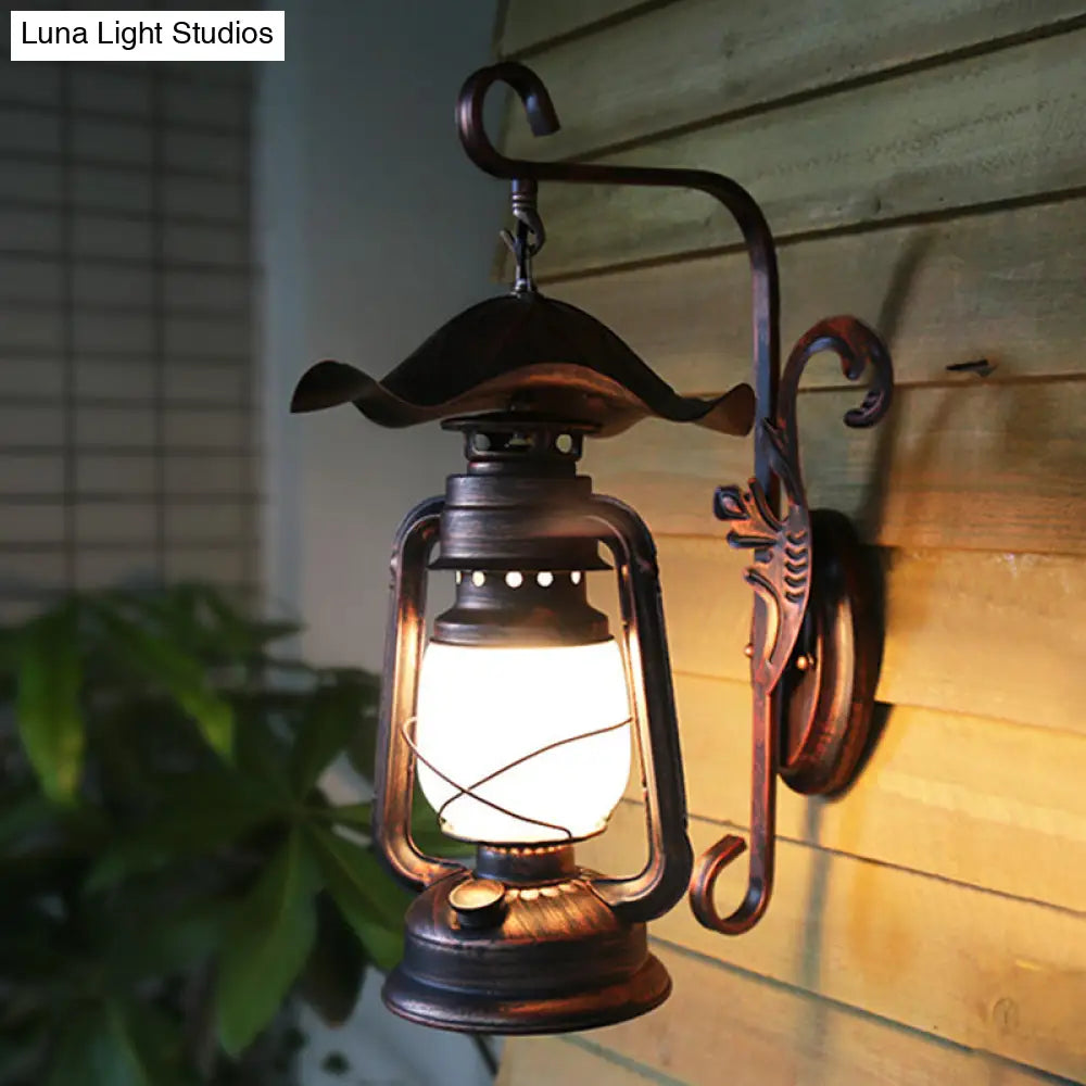 Kerosene Lamp Wall Sconce: Frosted Glass Weathered Copper