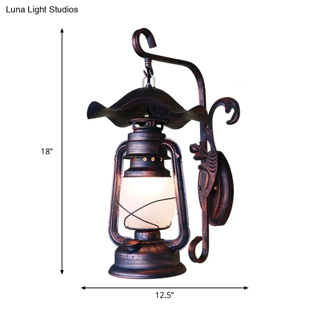 Kerosene Lamp Wall Sconce: Frosted Glass Weathered Copper