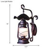 Kerosene Lamp Wall Sconce: Frosted Glass Weathered Copper